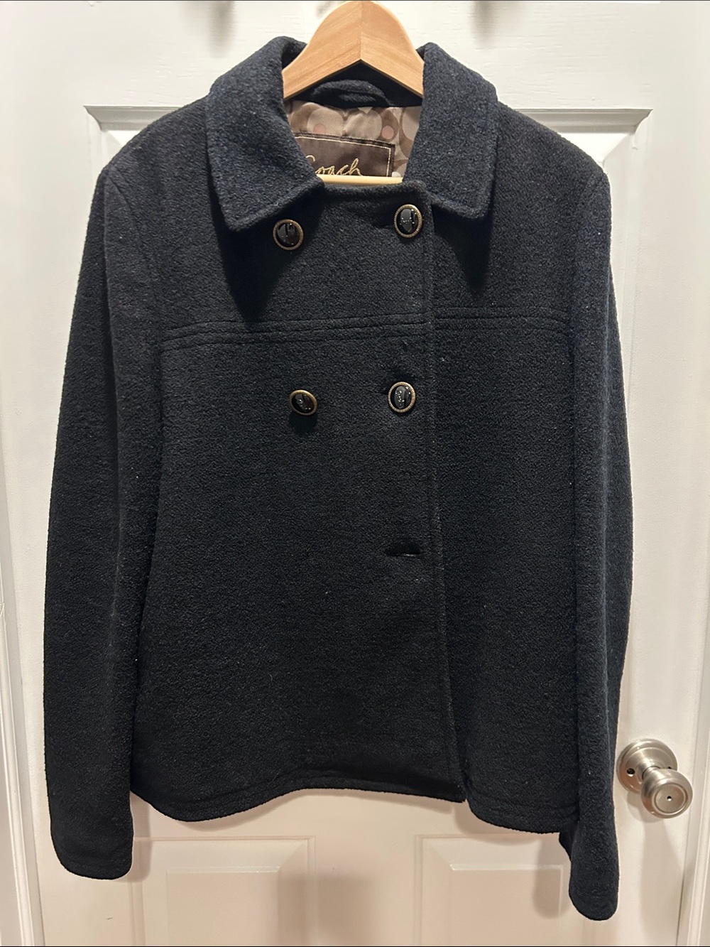 Coach Black Double-Breasted Wool Pea Coat